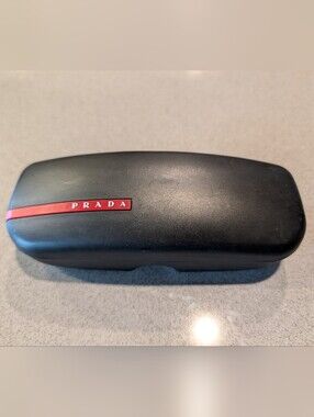 Prada Black Hard Sunglasses Case with Red Logo Plaque